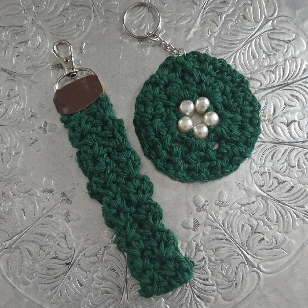 Green Crochet Keychain Set
